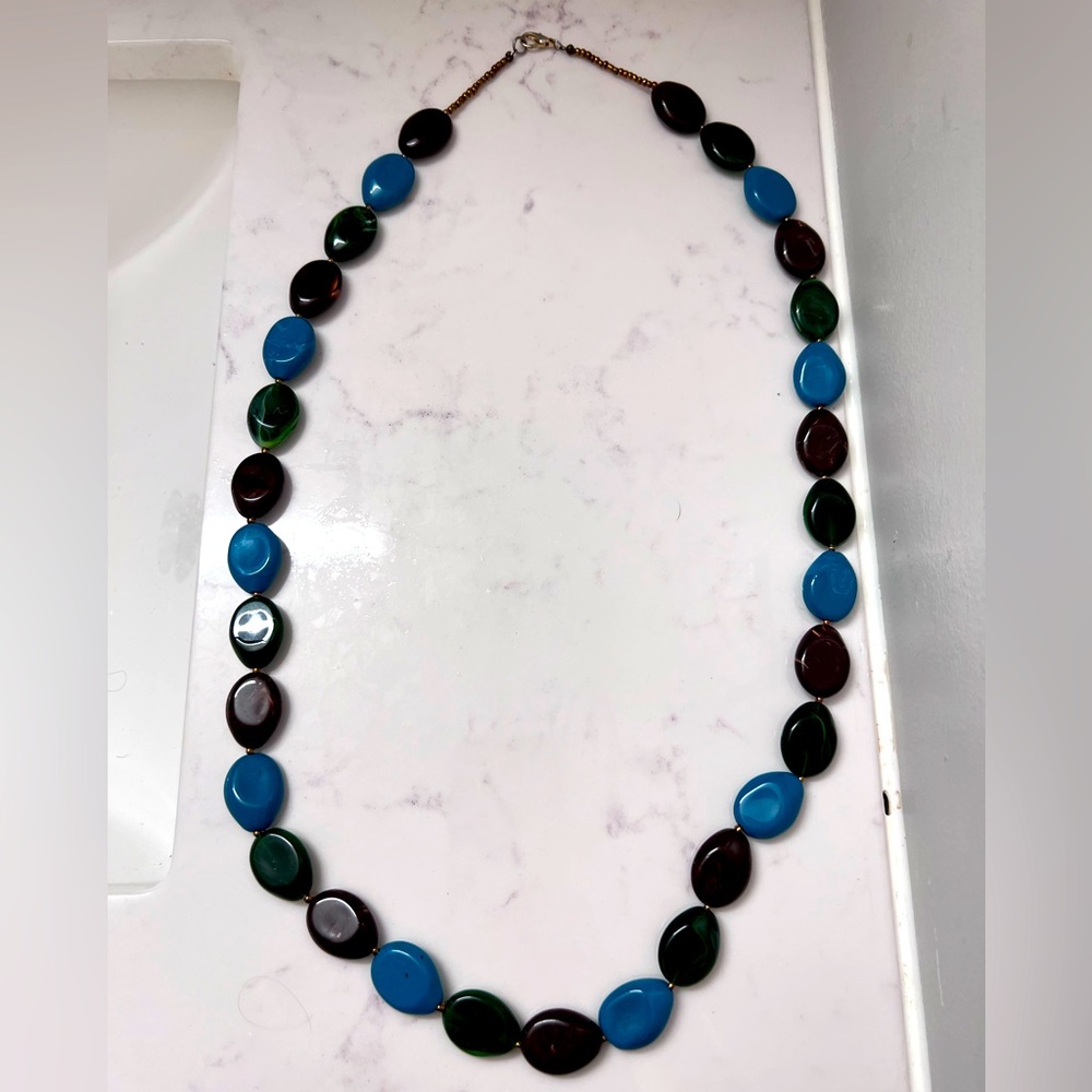 Beaded blue, green and brown necklace